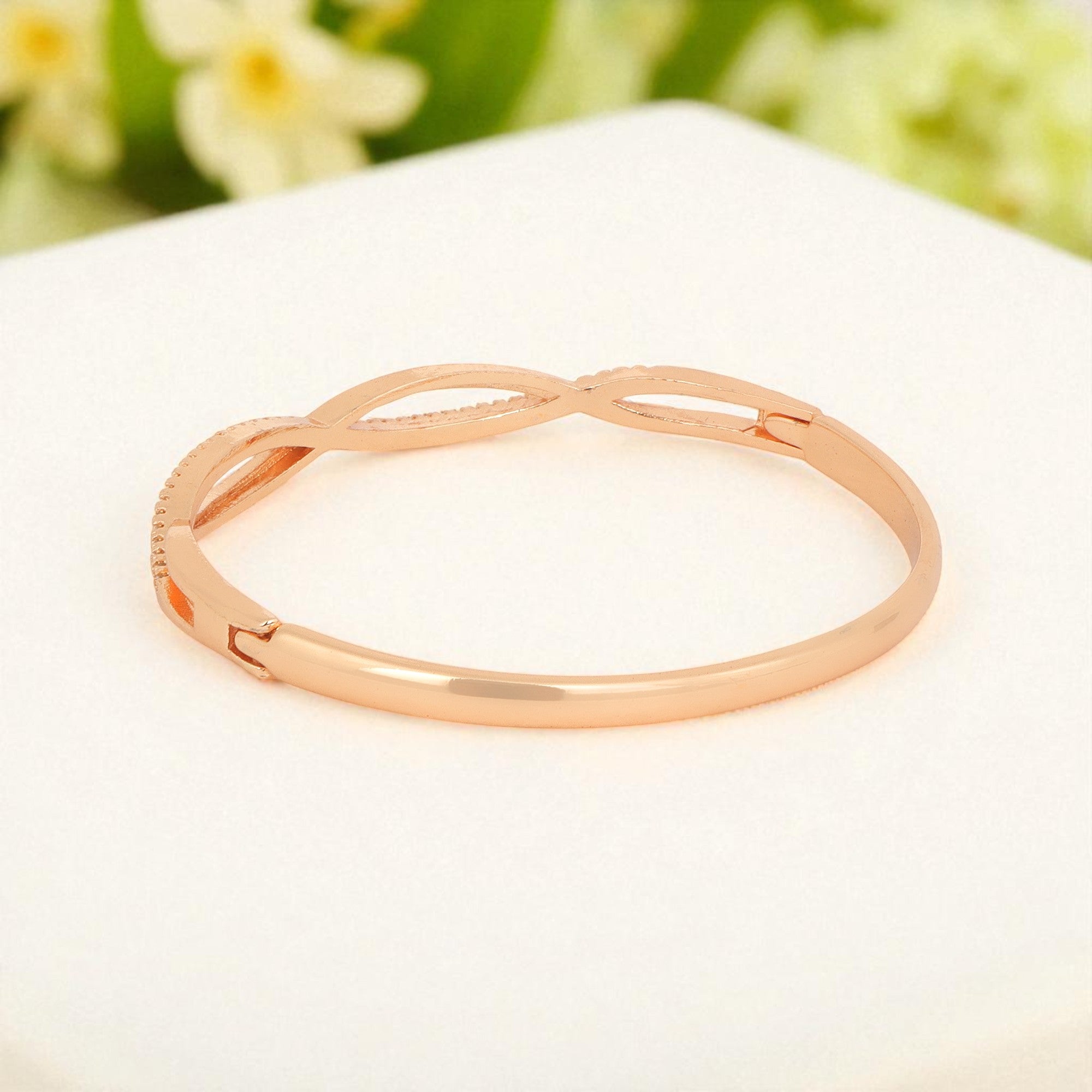 Nilu's Collection Rose Gold Plated Kada Bracelet with American Diamonds For Women And Girls | Anti-Tarnish | Anti- Allergy |