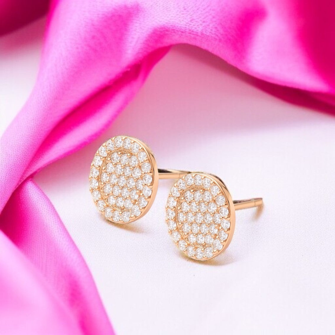 Nilu's Collection Rose Gold Plated American Diamond Stud Earrings for Women & Girls | Sparkle Studs | Office Wear | Anti- Tranish