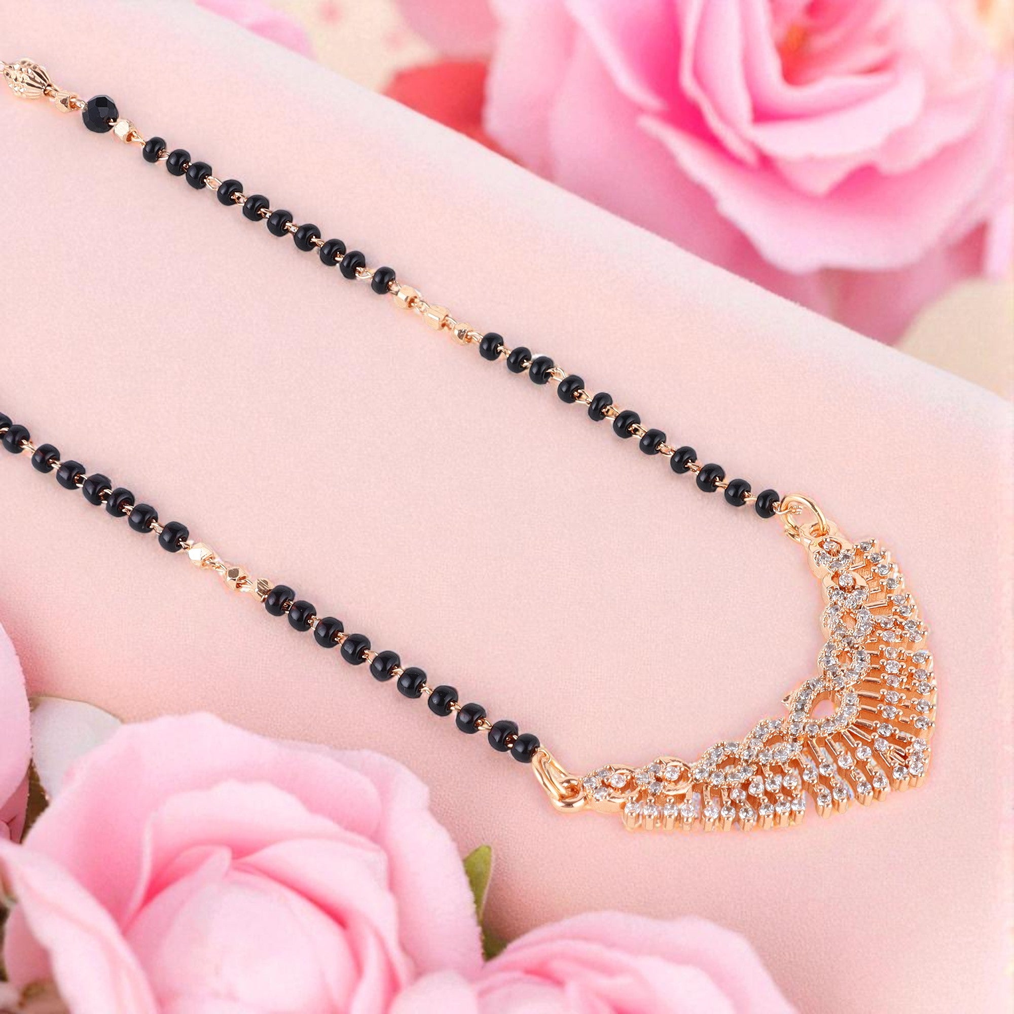 Nilu's Collection Rose Gold Plated Mangalsutra with Black Beads For Women