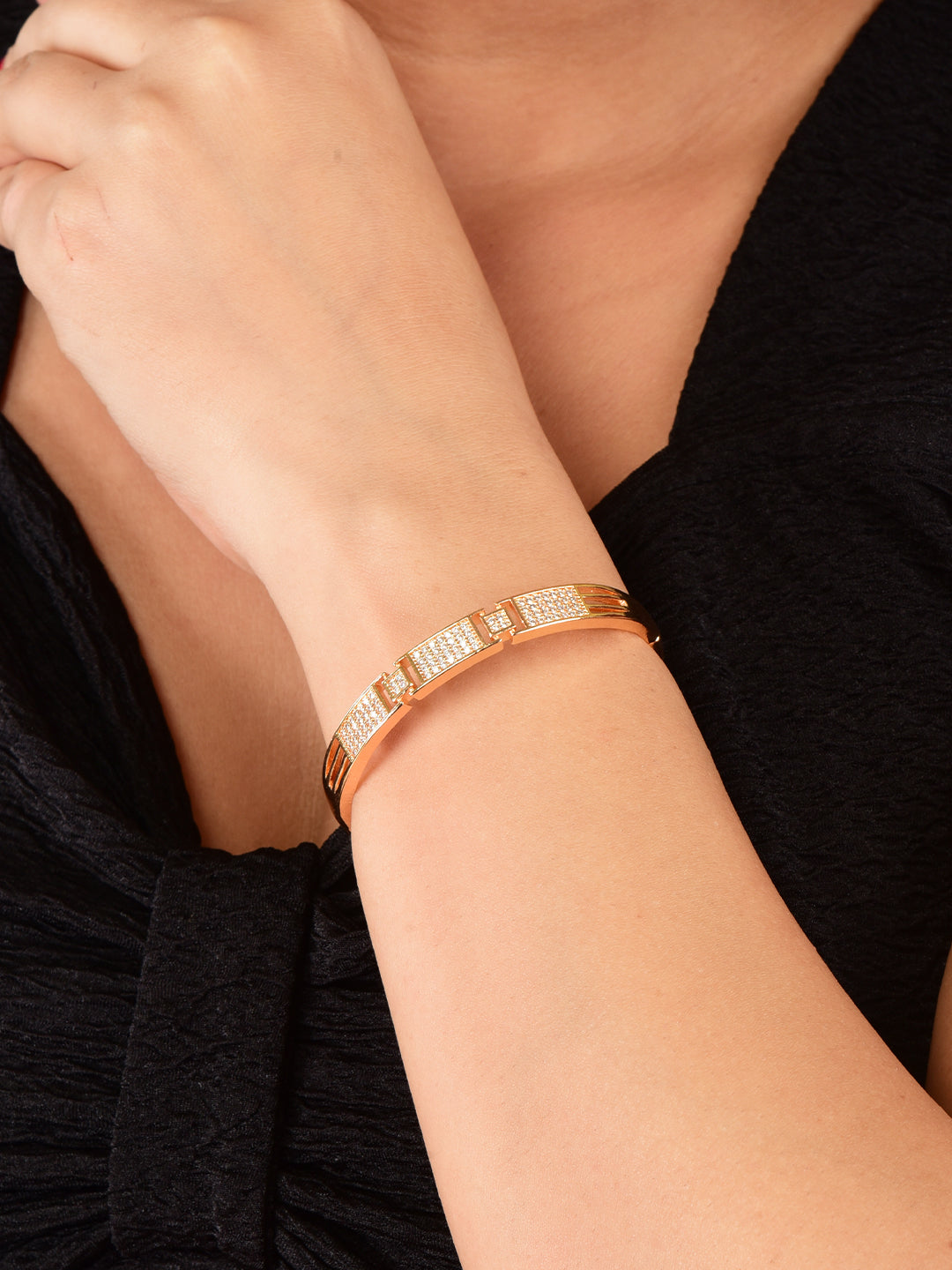 Nilu's Collection Rose Gold Plated With American Diamond kada Bracelet For Women And Girls |Anti- Tranish | Anti- Allergy | Office Wear