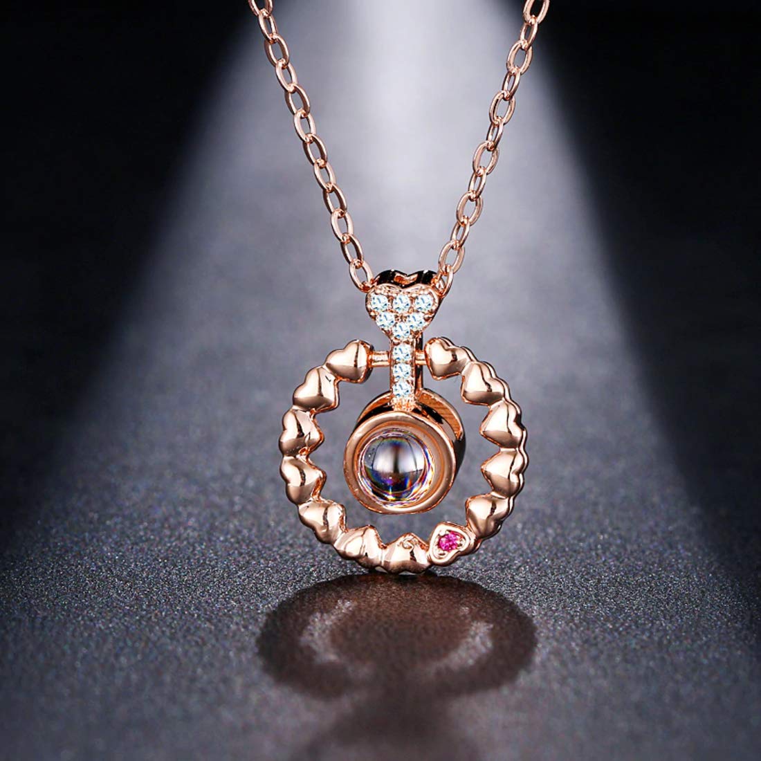 Enchanting Rose Gold Plated Zircon Necklace Adorned with Delicate Heart Accents