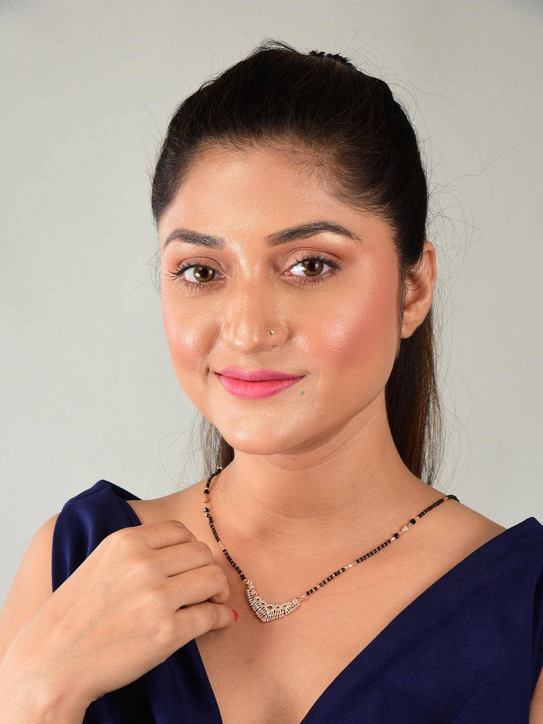 Nilu's Collection Rose Gold Plated Mangalsutra with Black Beads For Women
