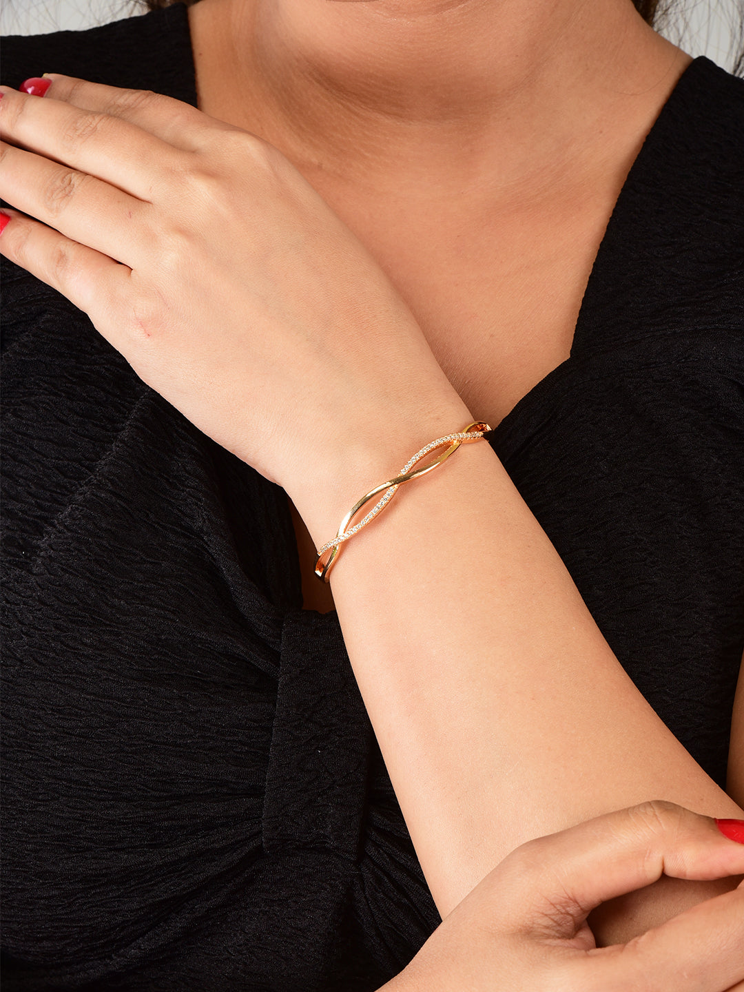Nilu's Collection Rose Gold Plated Kada Bracelet with American Diamonds For Women And Girls | Anti-Tarnish | Anti- Allergy |