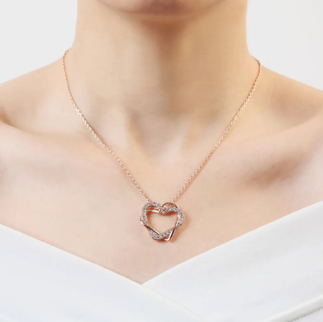 Rose Gold Heart Pendant Necklace with Sparkling Crystals For Girls