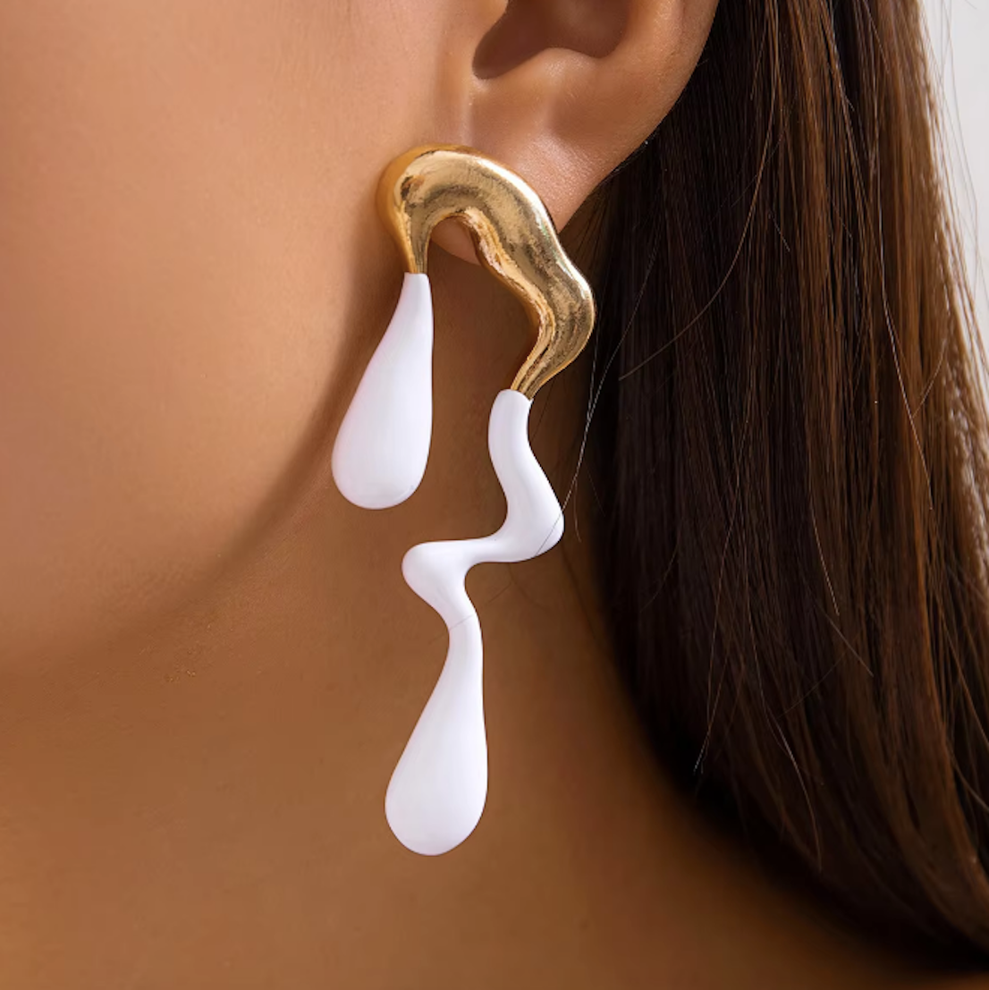 Abstract Drip Design Earrings in White Gold Trendy and Modern Look | gift for her,gifts for womens & gilrls