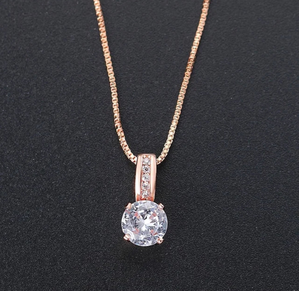 Cubic Zirconia Rose Gold Plated Pendant Necklace with Chain for Women & Girls, Gift Jewelry for Her