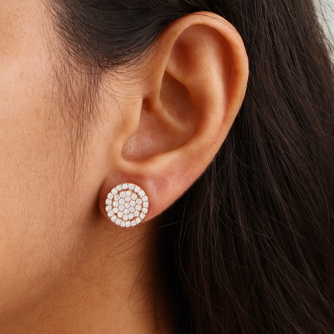 Nilu's Collection Rose Gold Plated American Diamond Stud Earrings for Women & Girls | Sparkle Studs | Office Wear | Anti- Tranish