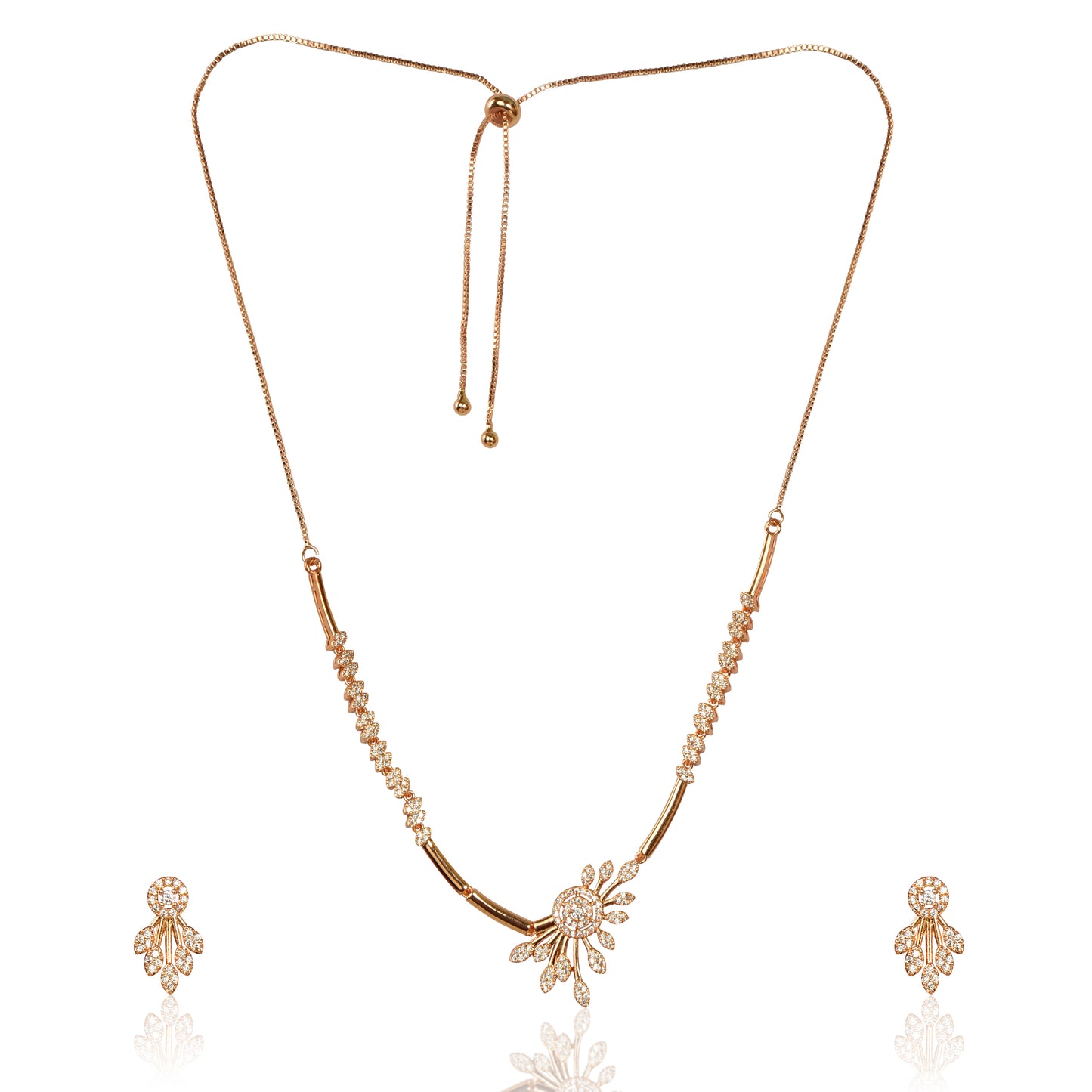 Premium Quality Rose Gold Plated Jewellery Set with AD stone | Anti Tarnish | Anti Allergy