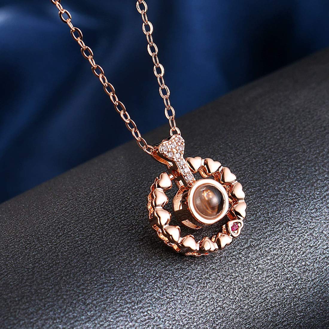 Enchanting Rose Gold Plated Zircon Necklace Adorned with Delicate Heart Accents