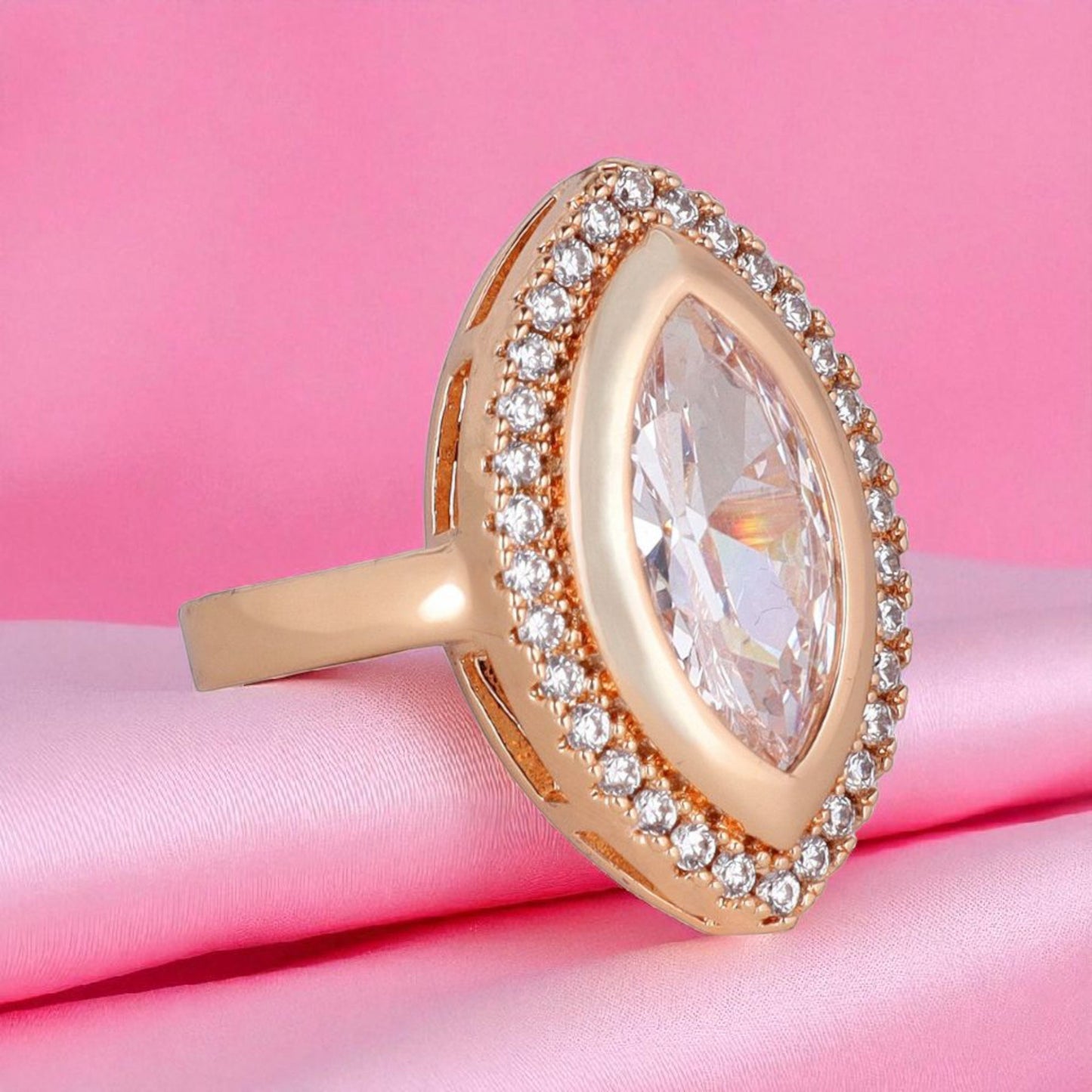 Rose Gold Plated Studded with American Diamond Wedding/Anniversary Ring for Women (Adjustable)