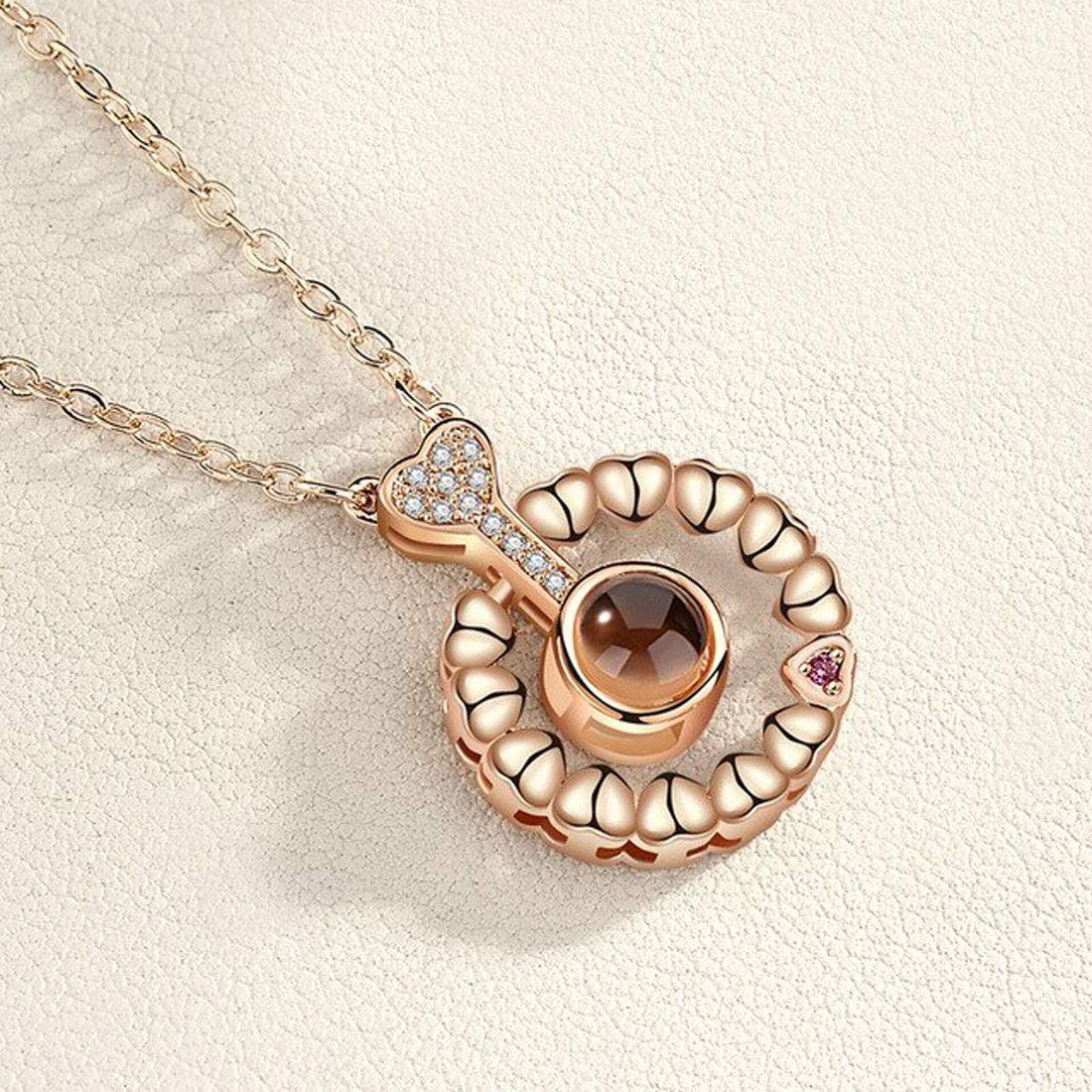 Enchanting Rose Gold Plated Zircon Necklace Adorned with Delicate Heart Accents