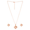 American Diamond Rose Gold Plated Designer Pendant Necklace Set with Chain & Stud Earring for Girls and Women