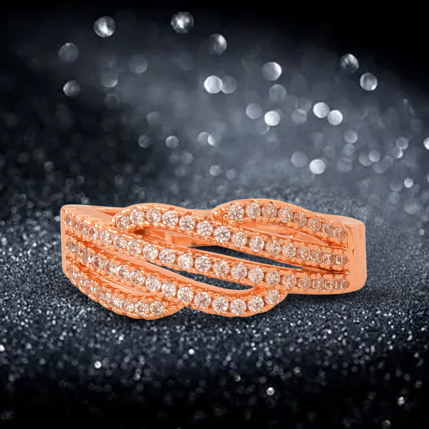 Rose Gold Plated | American Diamond Studded | Adjustable | Finger Ring for Women and Girls, Style 19