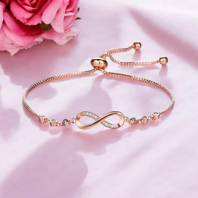Rose Gold Plated Adjustable Charm Bracelet for Women and Girls