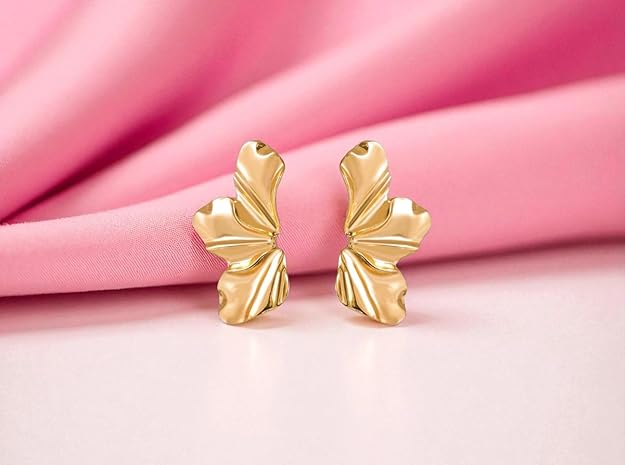 Nilu's Collection Gold Plated Leaf Pattern Earrings for Women & Girls