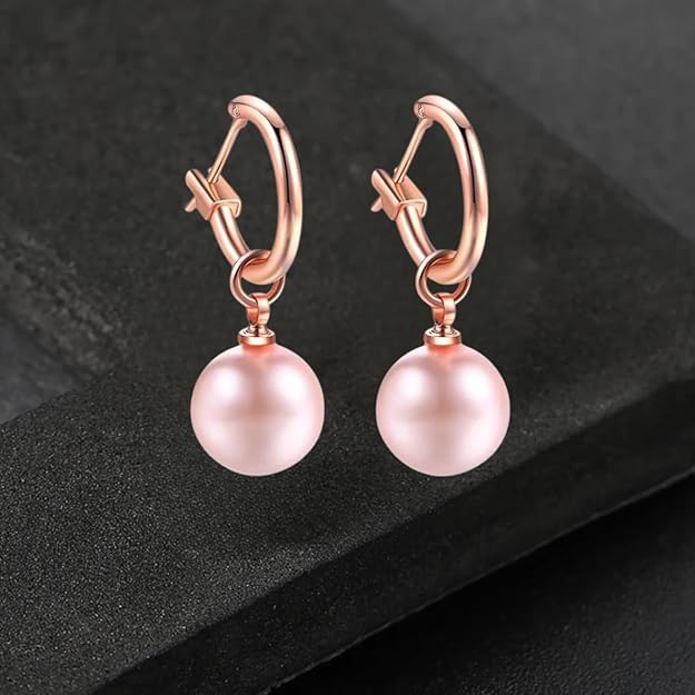 New Fashion High Quality 10mm Rose Gold with Pink Round Imitation Pearl Earrings
