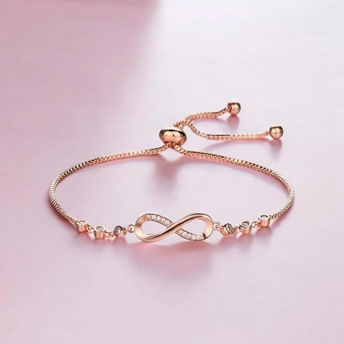 Rose Gold Plated Adjustable Charm Bracelet for Women and Girls