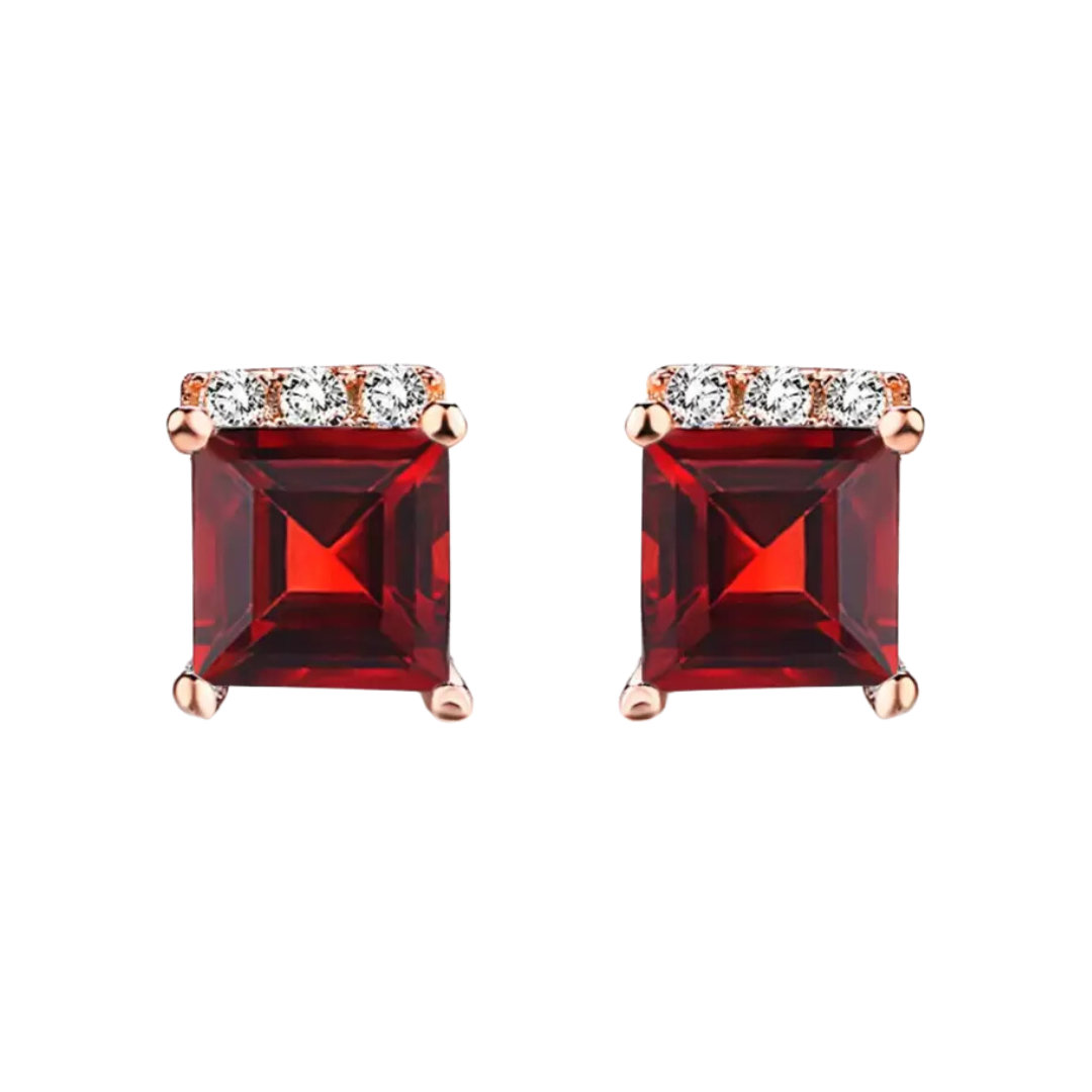 Nilu s Collection Blood Red Stone Square Stud Earrings for Girls and W