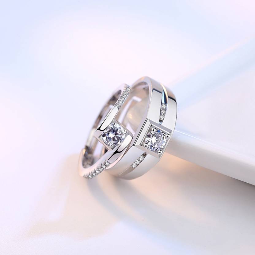 Nilu's Collection Valentine's Gift Crystal Adjustable Couple Ring for Men and Women Alloy, Zinc Ring