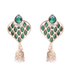 Shining Stone beaded Drop Jhumka (Dark Green) Copper Jhumki Earring