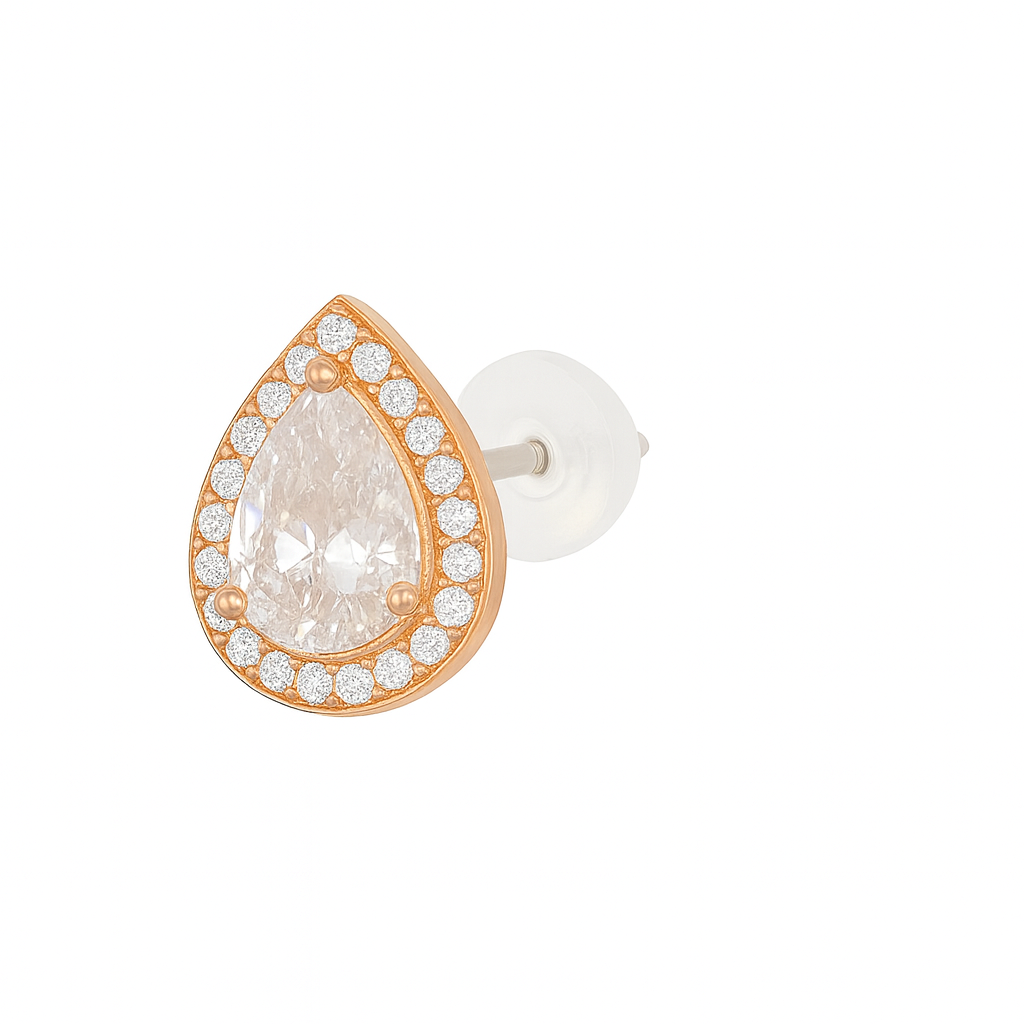 Nilu's Collection Rose Gold Plated Teardrop Stud Earrings with Sparkling AD Stones For Women And GIrls | Anti-Tranish| Anti-Allergy | Office Wear