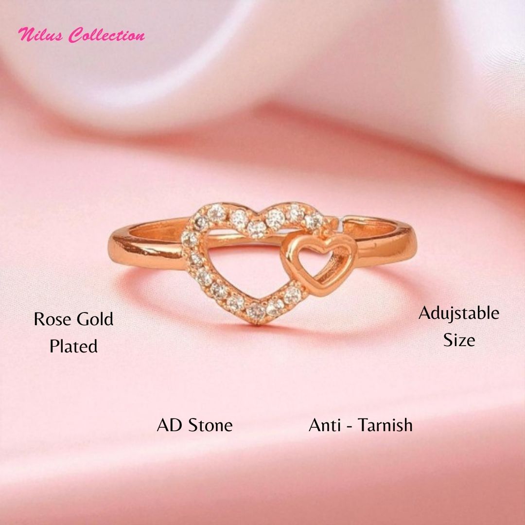 Rose Gold Plated | American Diamond Studded | Adjustable | Finger Ring for Women and Girls, Style 15