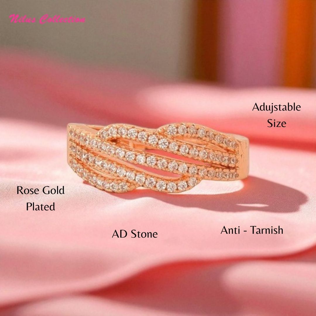 Rose Gold Plated | American Diamond Studded | Adjustable | Finger Ring for Women and Girls, Style 19