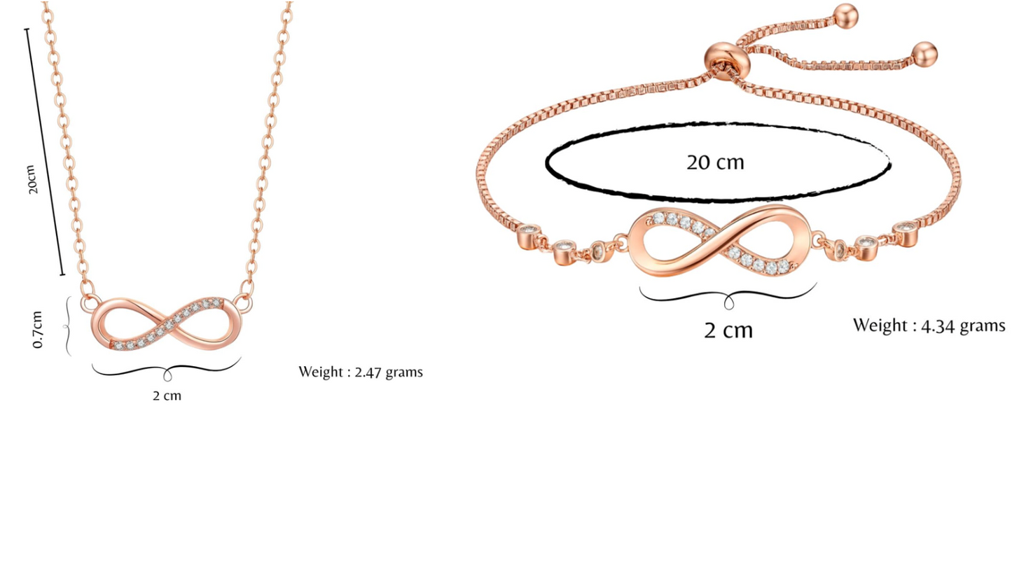 Nilu's Collection Rose Gold Plated Infinity Pendant & Adjustable Bracelet with American Diamond for Women & Girls | Anti-Tarnish | Anti-Allergy | Office Wear