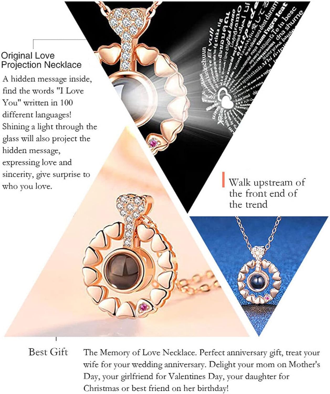 Enchanting Rose Gold Plated Zircon Necklace Adorned with Delicate Heart Accents