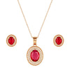 Rose Gold Plated Ruby Red Oval Pendant Necklace and Earring Set for Women and Girls