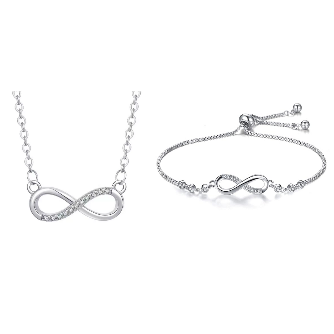 Nilu's Collection Silver Plated Infinity Pendant Necklace & Adjustable Bracelet Set with American Diamond for Women & Girls |Anti - Allergy | Anti -Tarnish | Office Wea