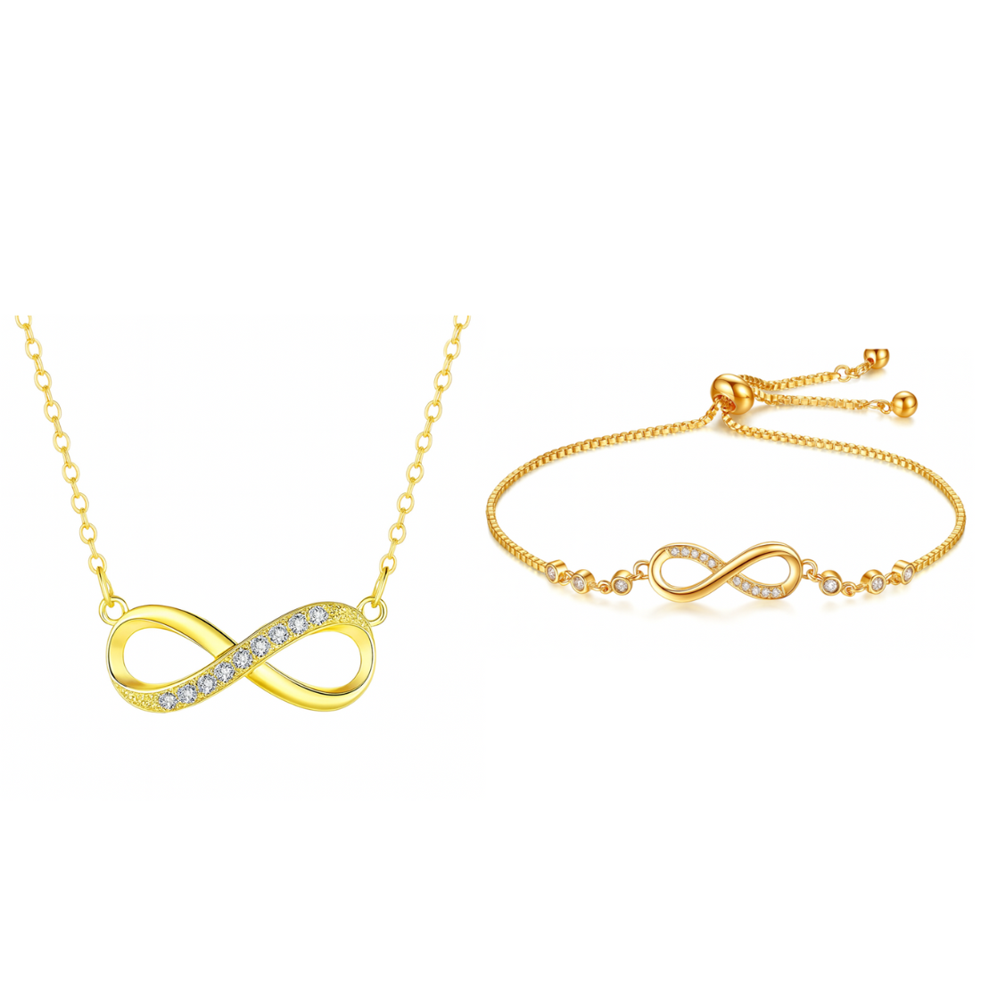 Nilu's Collection Gold Plated Infinity Pendant Necklace & Adjustable Bracelet Set with American Diamond for Women & Girls | Anti-Allergy | Anti- Tarnish | Office Wear