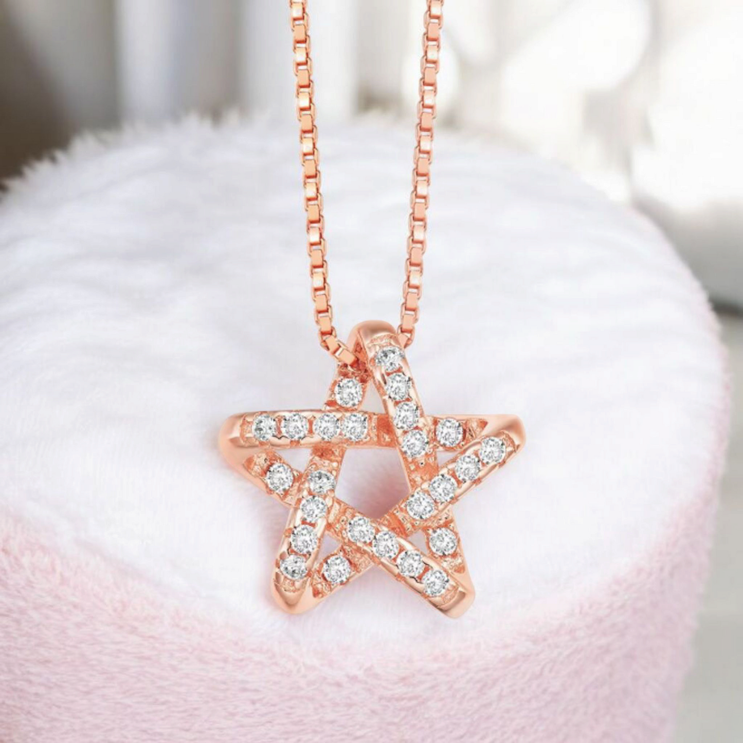 American Diamond -Studded Star Pendant Necklace| Rose Gold Plated Pendant with Chain| Fashion Jewellery for Women