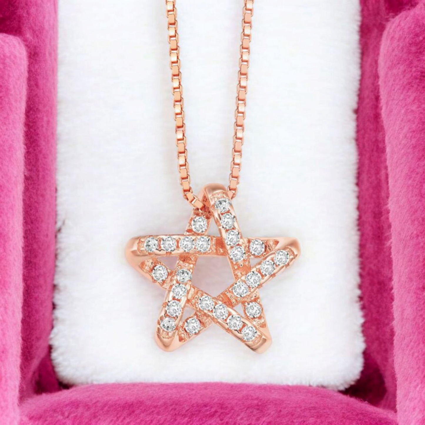American Diamond -Studded Star Pendant Necklace| Rose Gold Plated Pendant with Chain| Fashion Jewellery for Women