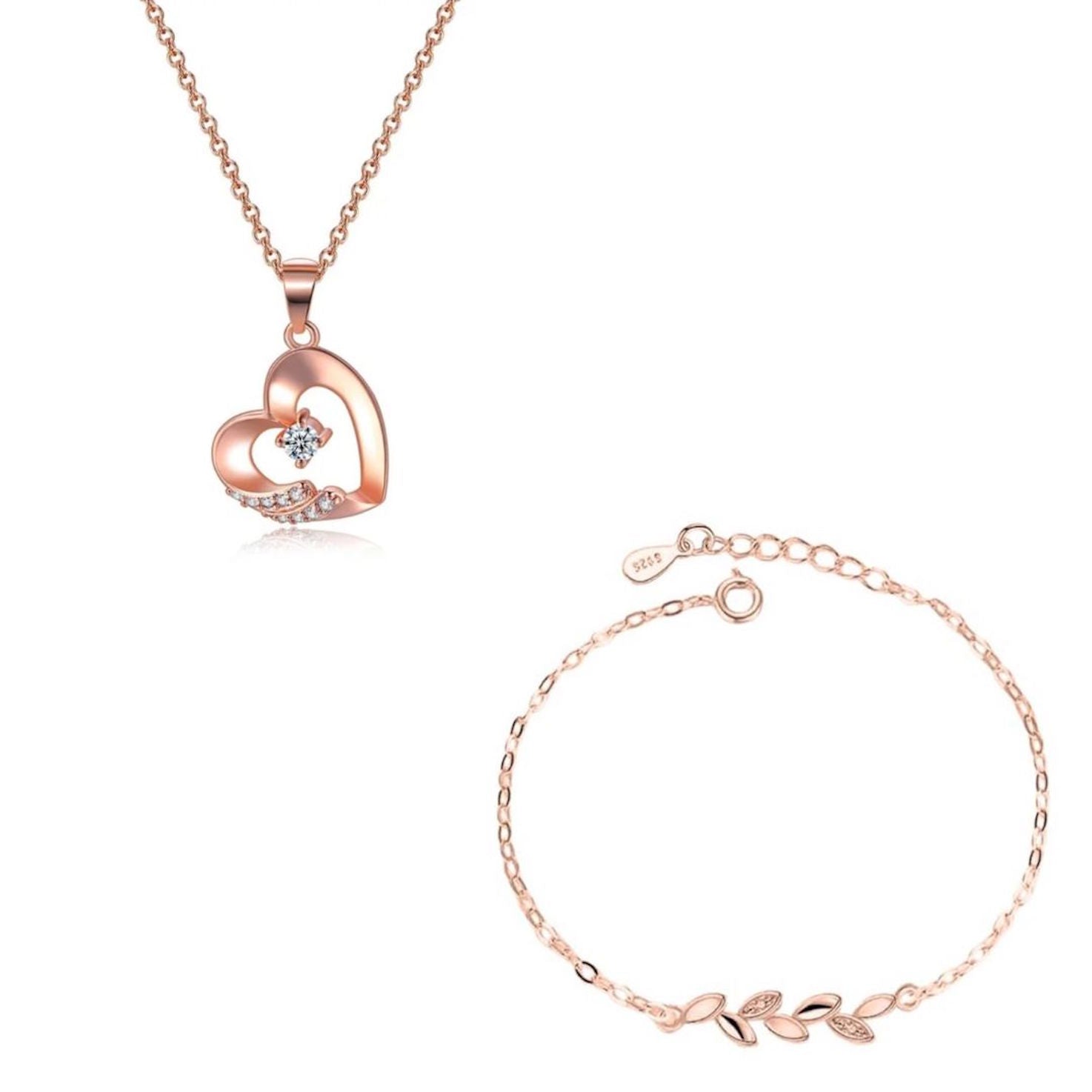 Rose Gold Plated Leaf Bracelet with Heart Shape Pendant for Women & Girls| Gift, Ocassion