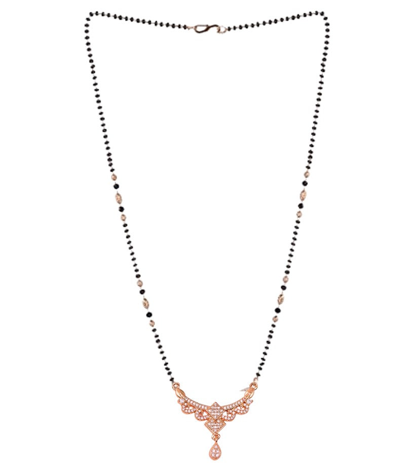 American Diamond Rose Gold Plated Floral Mangalsutra Pendant for Girls and Women (With Chain) | Karwachauth| Function
