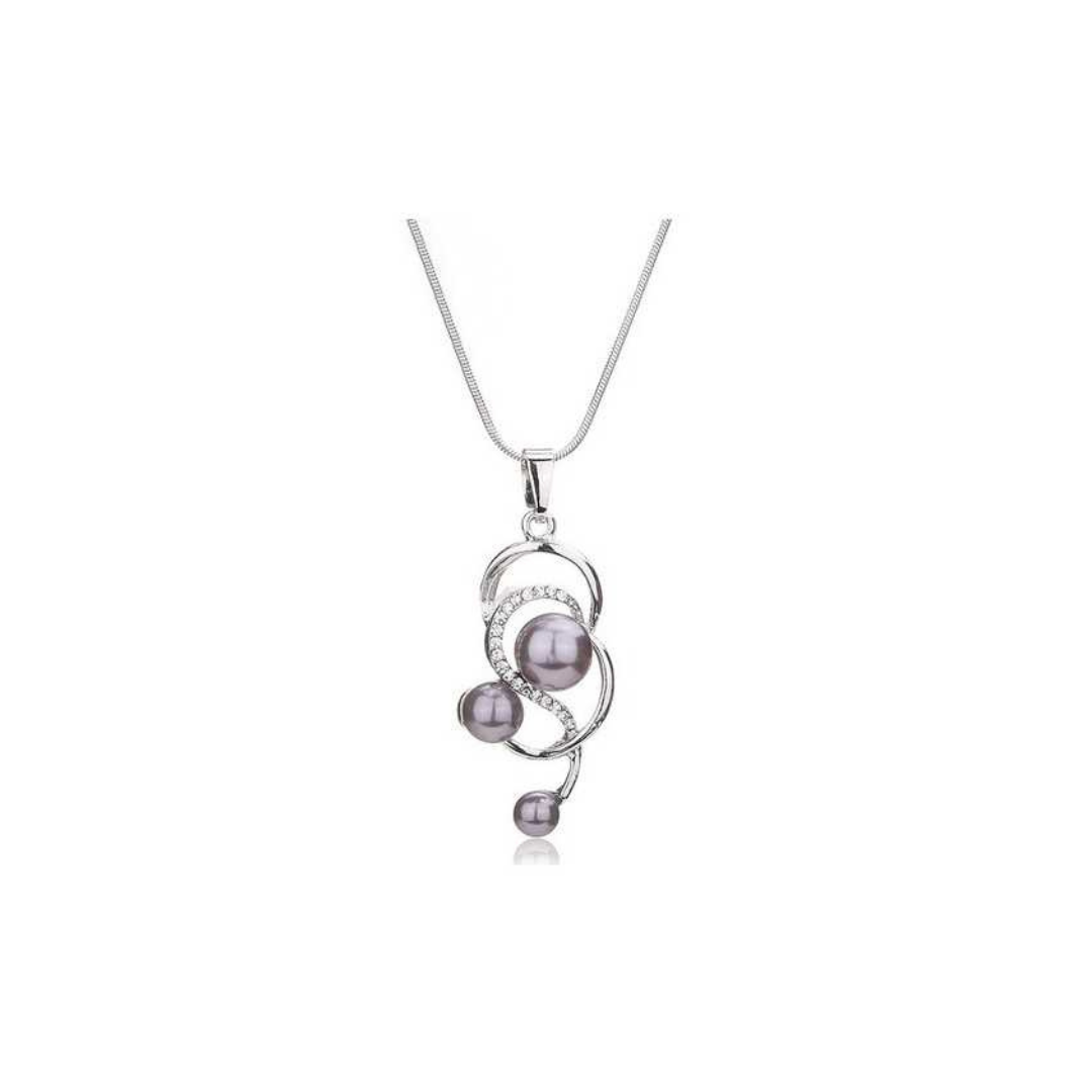 Platinum Plated Grey Simulated Pearl Fine African Beads Jewelry Set for Women Partywear Crystal Necklace EarringsJewel Set (Pack of 1)