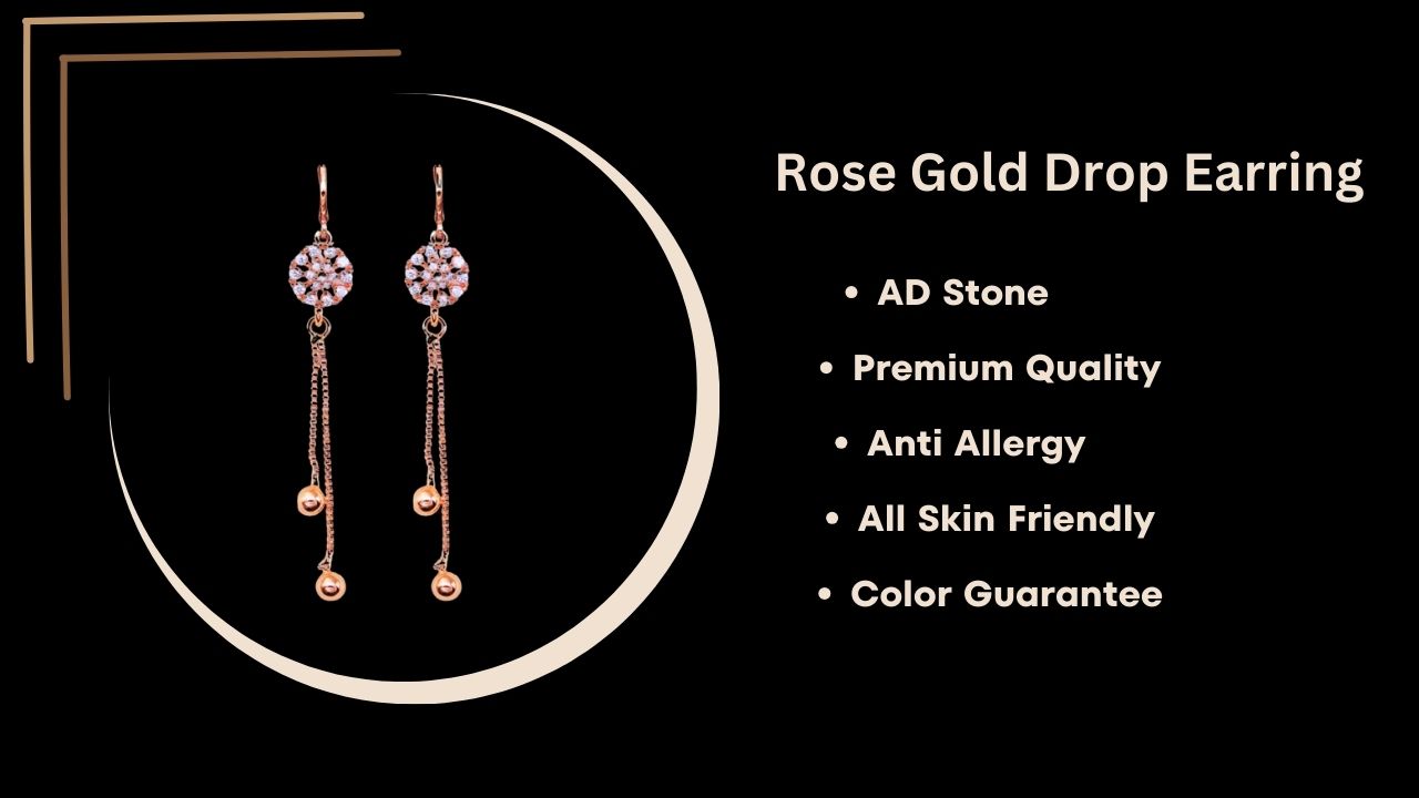 Nilu's Collection Rose Gold Plated Long Earrings, American Diamond Studded Lightweight Danglers Drop Earrings for Women and Girls