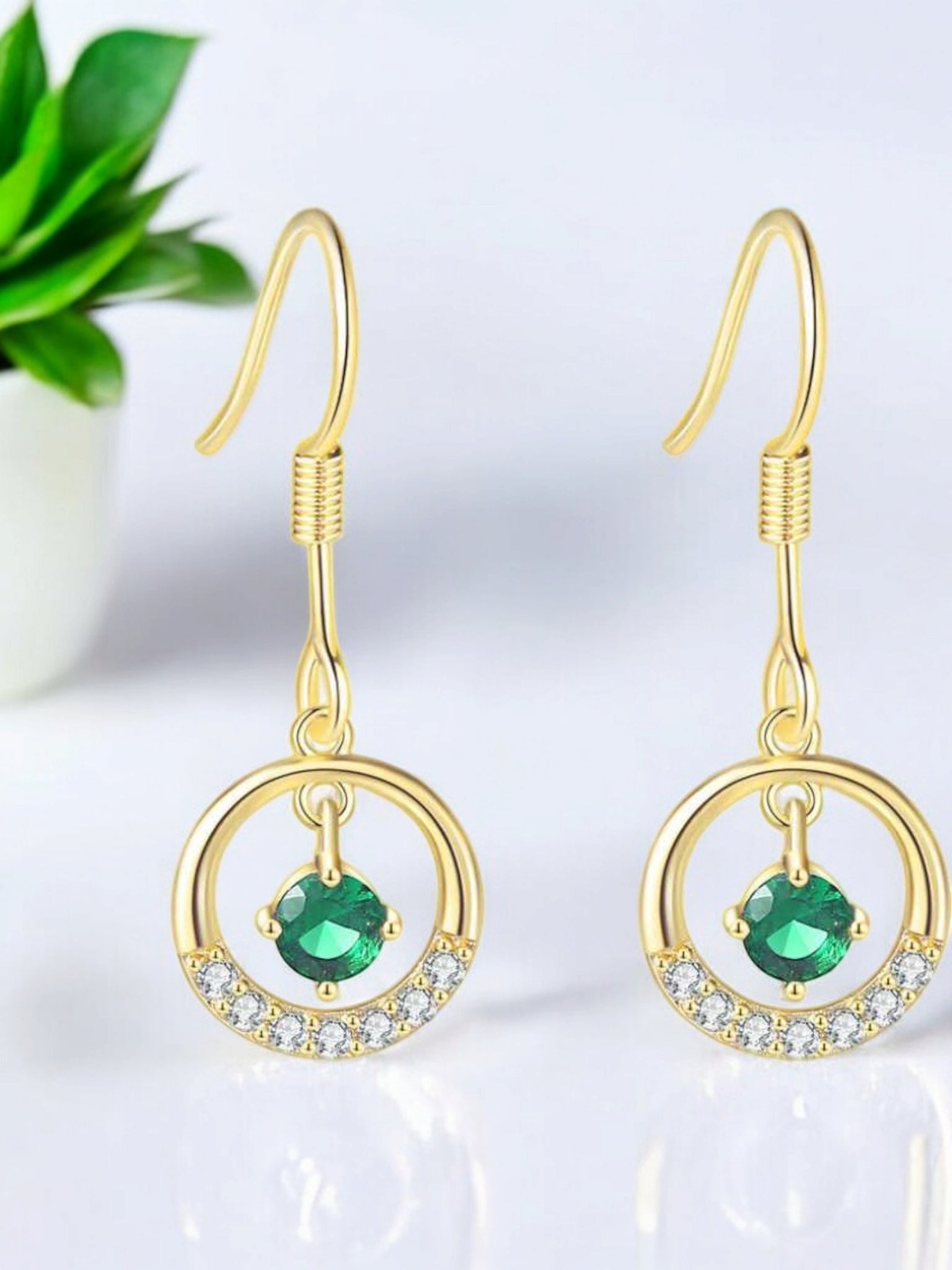 Cubic Zirconia Contemporary Crystal Drop Earrings, Danglers for Women & Girls (Gold)