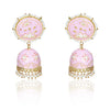 Meenakari Traditional Lotus Engraved Jhumki Earring, Dome Shaped Jhumka Earrings with Pearl Beads for Girls and Women