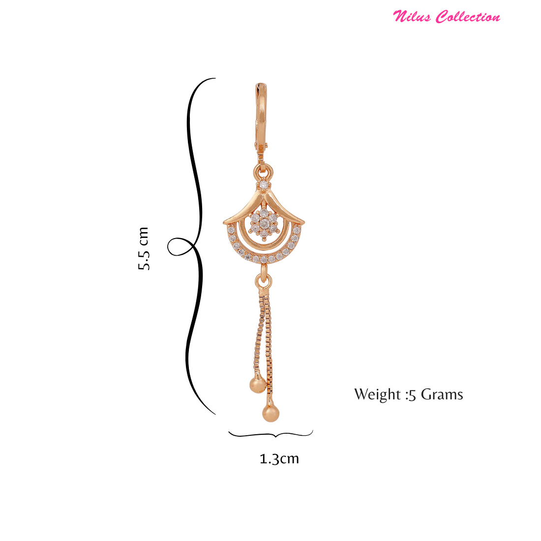 Rose Gold Long Earrings, American Diamond Studded Lightweight Drop Earrings for Women and Girls (rose)