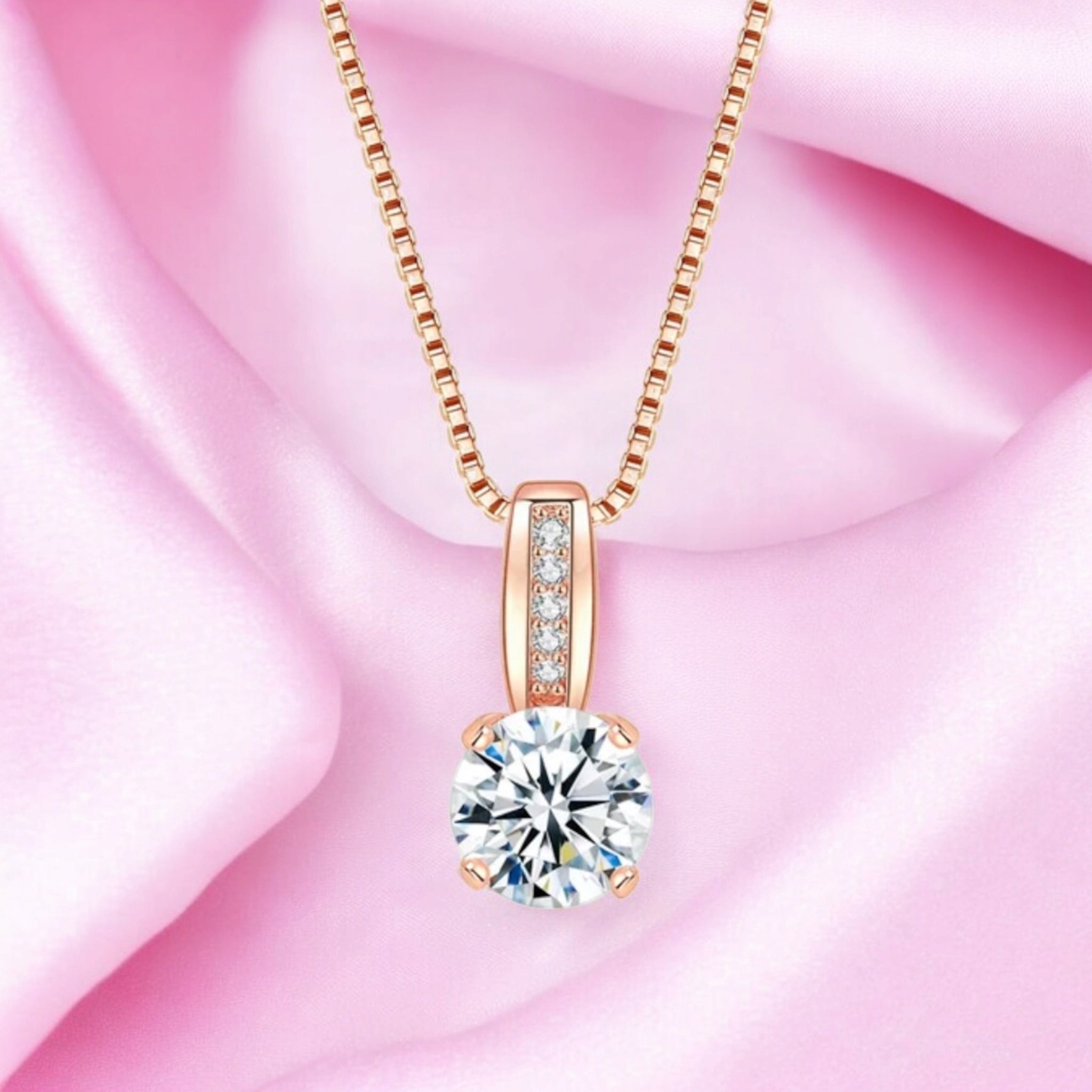 Cubic Zirconia Rose Gold Plated Pendant Necklace with Chain for
