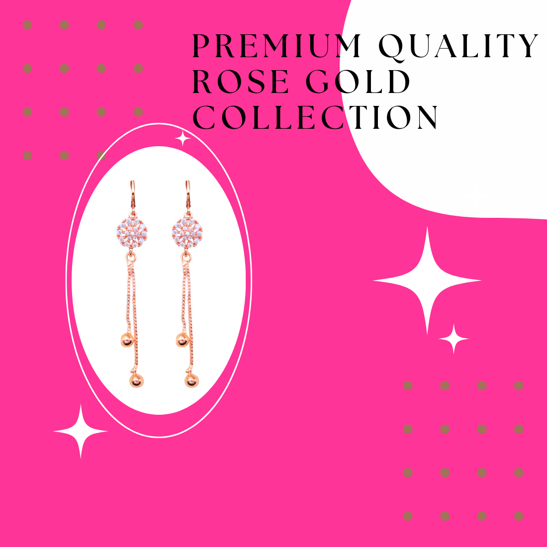 Rose Gold Long Earrings, American Diamond Studded Lightweight Drop Earrings for Women and Girls (Floral)