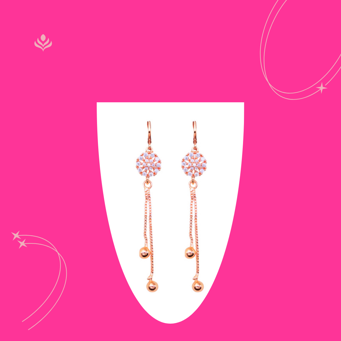 Rose Gold Long Earrings, American Diamond Studded Lightweight Drop Earrings for Women and Girls (Floral)