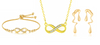 Gold Plated Infinity Jewelry Set as Bracelet, Necklace & Earrings with American Diamond For Women And Girls