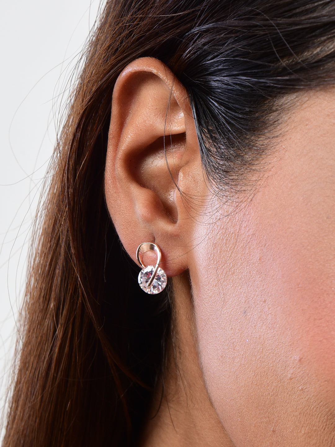 Stylish Trendy Rose Gold Plated Cubic Zircon Stud Earrings, Small Daily Wear Earrings for Girls & Women