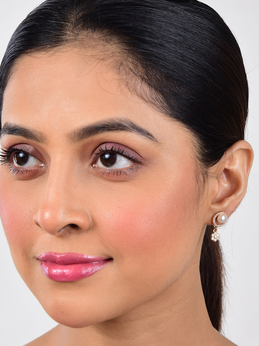 Simulated Pearl Drop Earrings for Women, Cubic Zirconia Pearl Beads Earring, Rose Gold