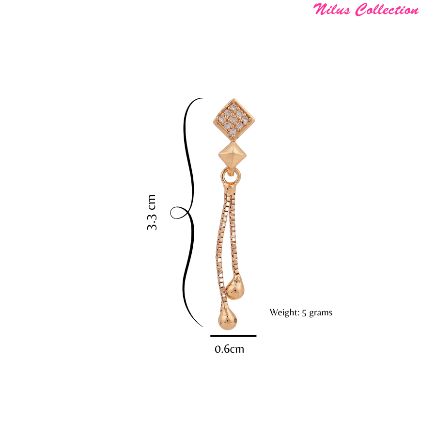 Rose Gold Long Earrings, American Diamond Studded Lightweight Drop Earrings for Women and Girls (Diamond Shape)