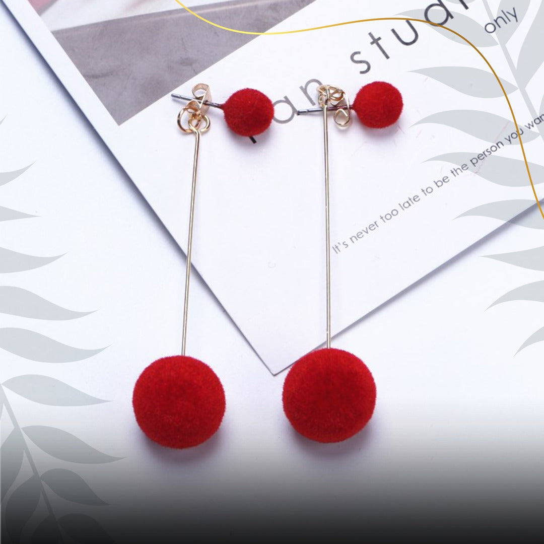 Nilu's Collection Detachable Plush Ball Korean Style Earrings for Women, Velvet Round Long Tassle Dangle Drop Earrings for Women