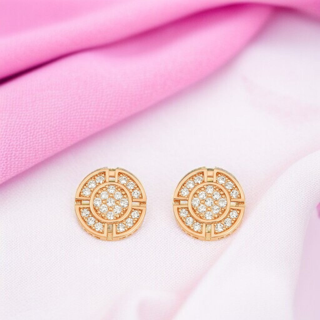 Nilu's Collection Rose Gold Plated Round Stud Earrings with American Diamonds For Women and Girls | Lightweight| Anti-Tranish
